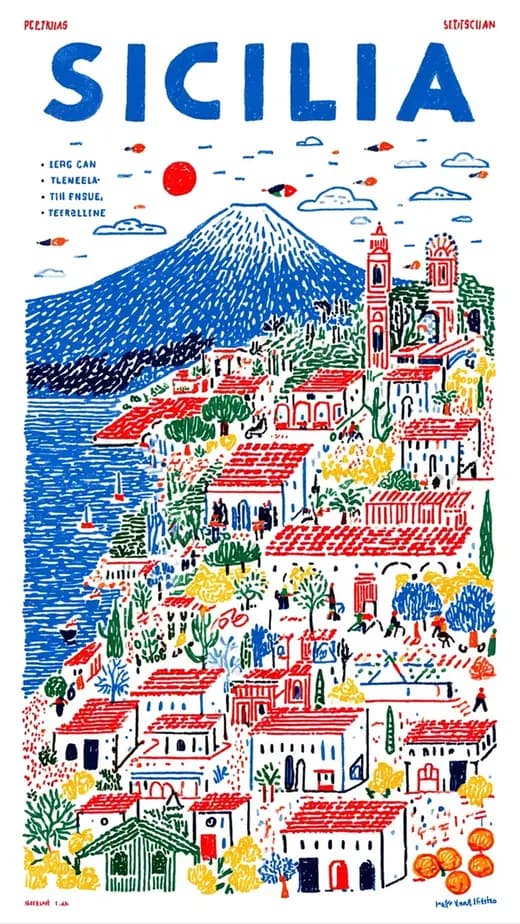 Sicilia travel bill — a hillside town beneath the volcano